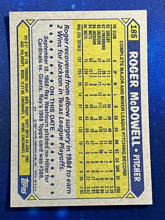 1987 Topps #185 Roger McDowell New York Mets
