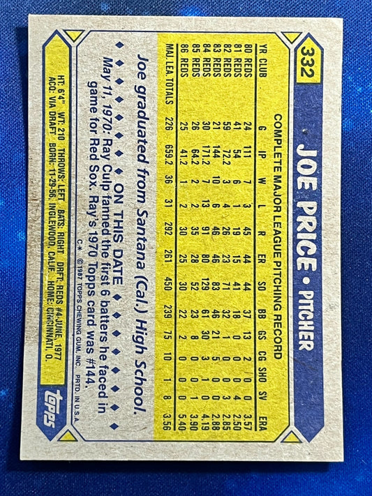 1987 Topps #332 Joe Price Cincinnati Reds