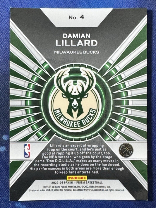 Damian Lillard 2023-24 Panini Prizm Basketball Emergent #4 Milwaukee Bucks