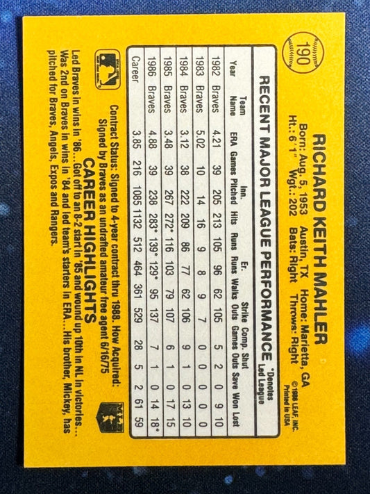 1987 Donruss #190 Rick Mahler Atlanta Braves