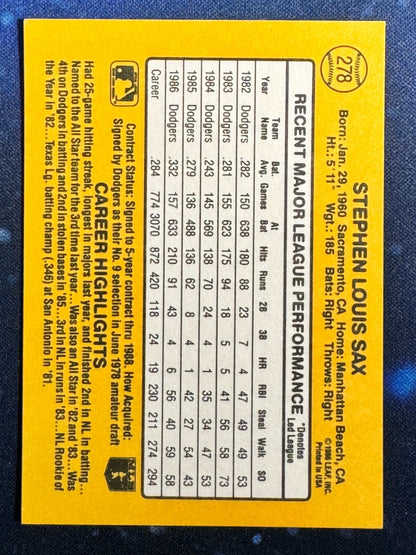 1987 Donruss #278 Steve Sax Los Angeles Dodgers