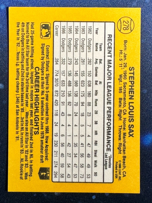 1987 Donruss #278 Steve Sax Los Angeles Dodgers
