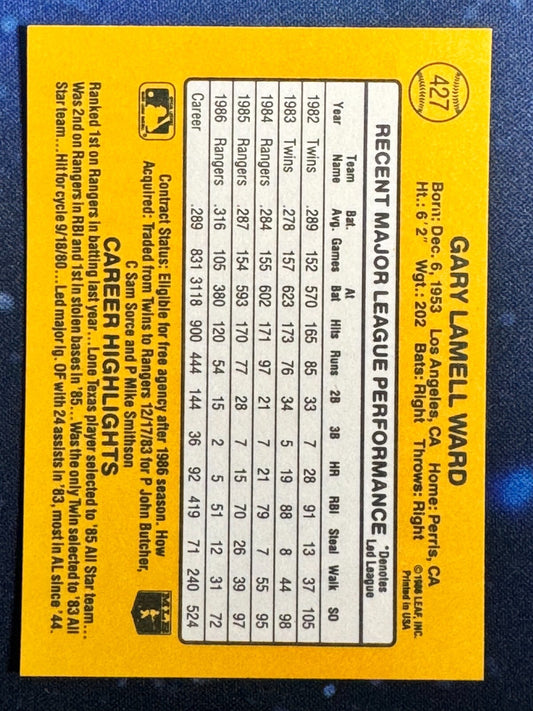 1987 Donruss #427 Gary Ward Texas Rangers