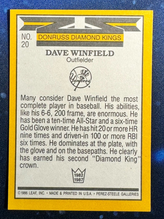 1987 Donruss Diamond Kings #20 Dave Winfield New York Yankees