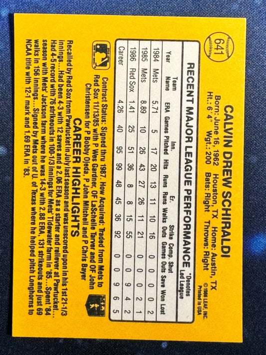 1987 Donruss #641 Calvin Schiraldi Boston Red Sox