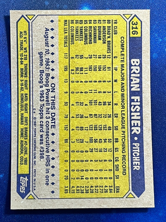 1987 Topps #316 Brian Fisher New York Yankees