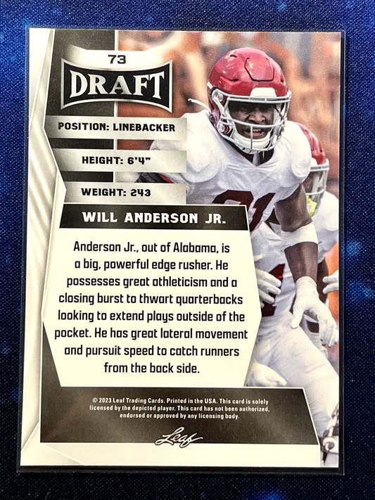 Will Anderson Jr. 2023 Leaf Draft Football Blue #73 Rookie Card (XRC)
