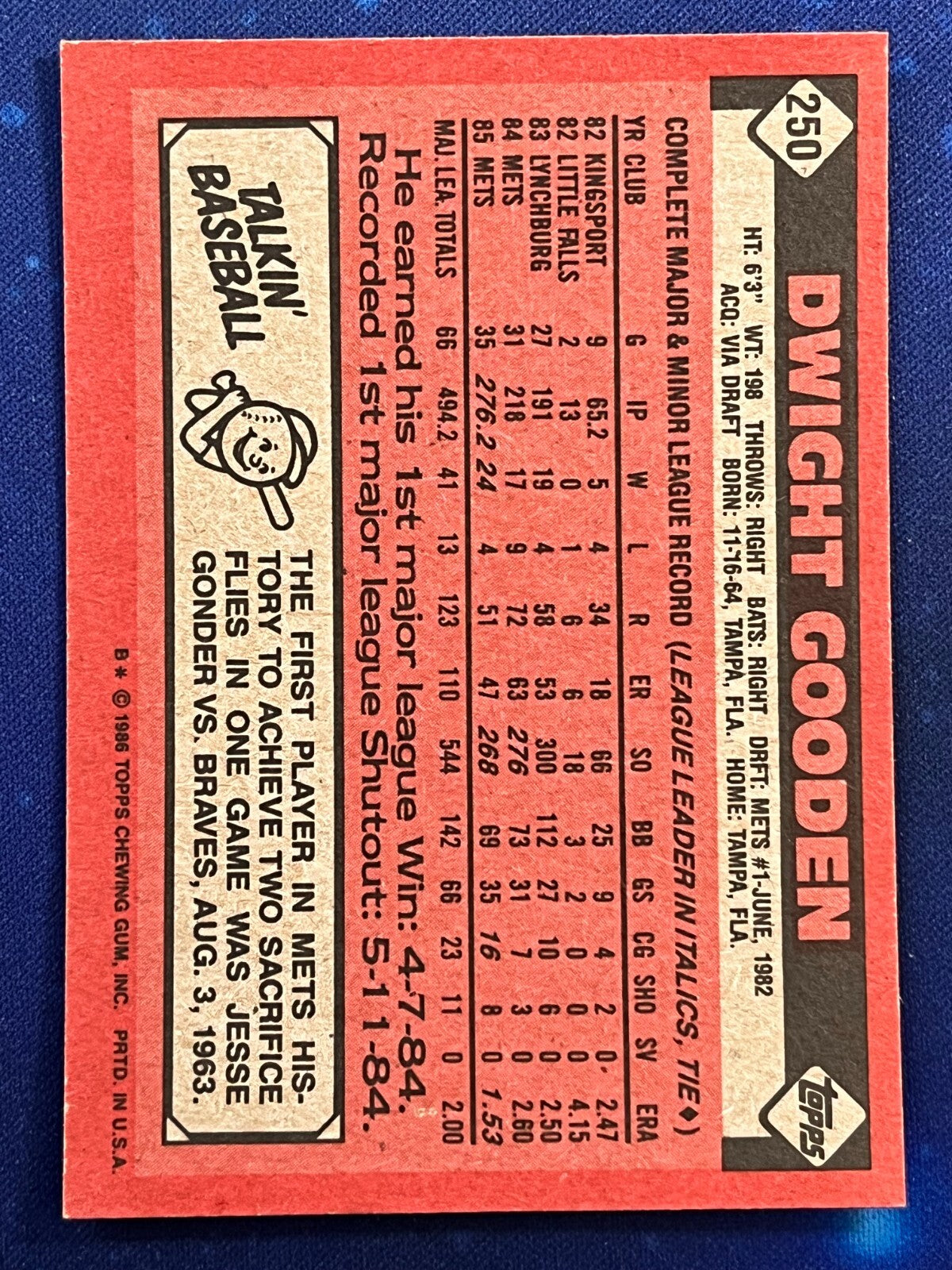 1986 Topps Baseball #250 Dwight Gooden New York Mets