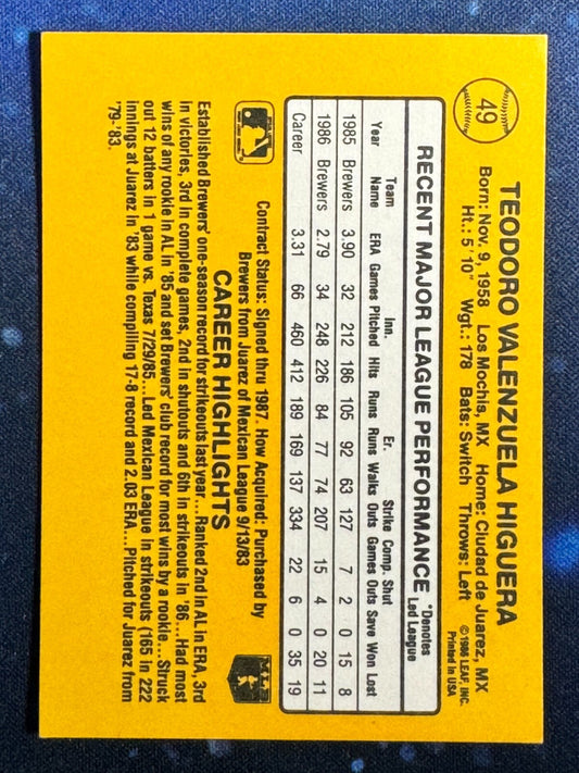 1987 Donruss #49 Ted Higuera Milwaukee Brewers
