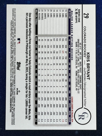 Kris Bryant 2024 Topps Baseball #29 Colorado Rockies