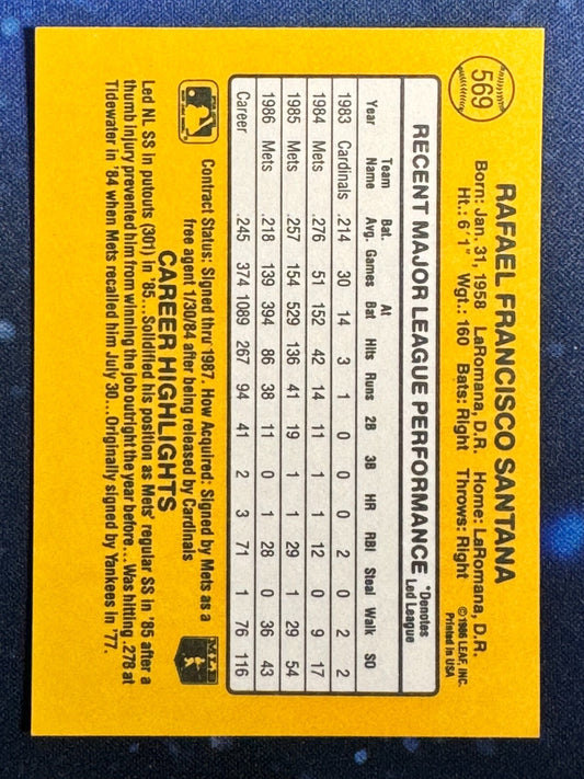 1987 Donruss #569 Rafael Santana New York Mets