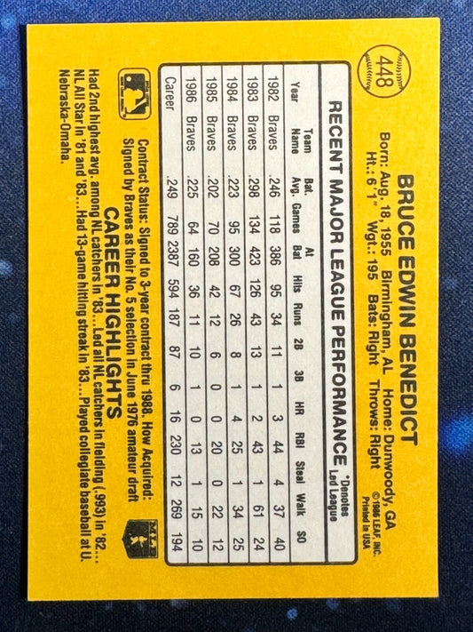 1987 Donruss #448 Bruce Benedict Atlanta Braves