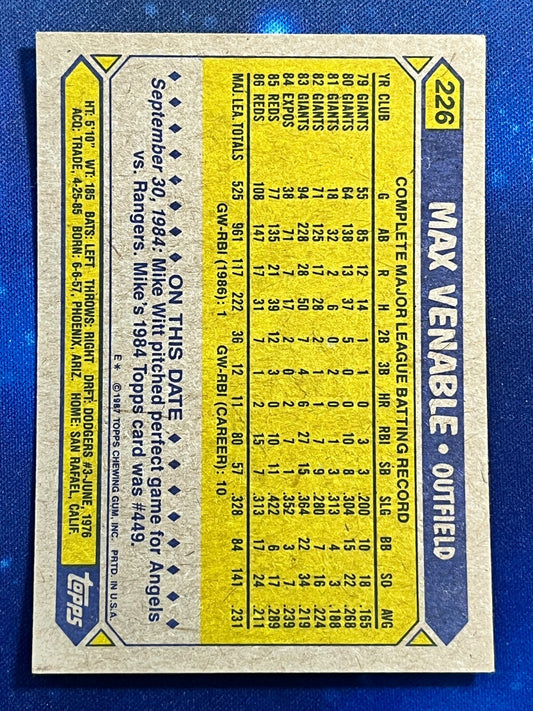 1987 Topps #226 Max Venable Cincinnati Reds