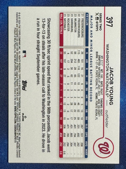 Jacob Young 2024 Topps Series 2 #397 Rookie (RC) Washington Nationals