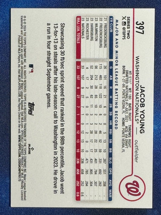 Jacob Young 2024 Topps Series 2 #397 Rookie (RC) Washington Nationals