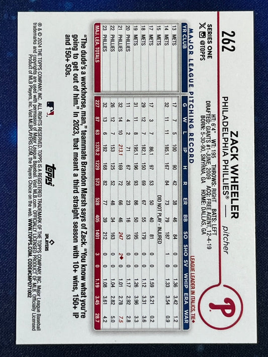 Zack Wheeler 2024 Topps Baseball #262 Philadelphia Phillies