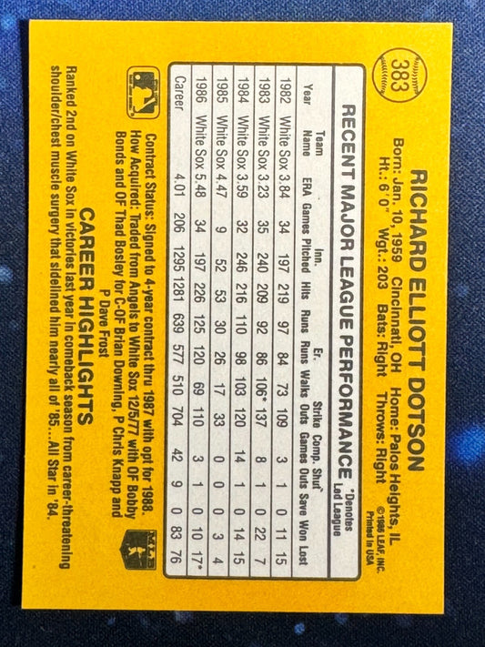 1987 Donruss #383 Rich Dotson Chicago White Sox