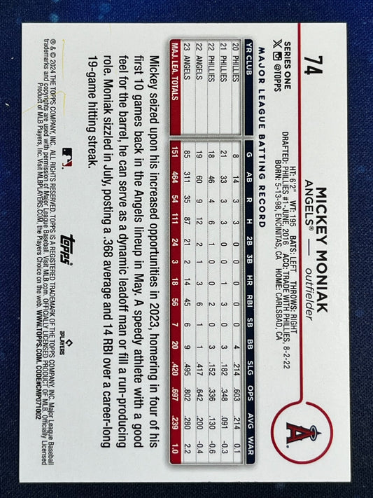 Mickey Moniak 2024 Topps Baseball #74 Los Angeles Angels