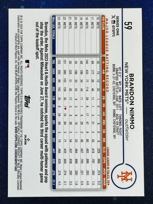 Brandon Nimmo 2024 Topps Baseball #59 New York Mets