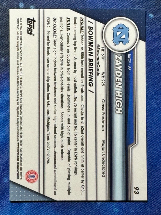 Zayden High 2023-24 Bowman Chrome University #93 