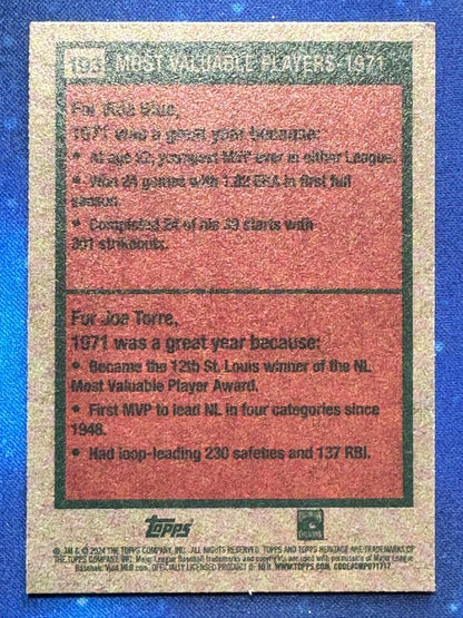 2024 Topps Heritage 1971 MVP #193 Vida Blue/Joe Torre