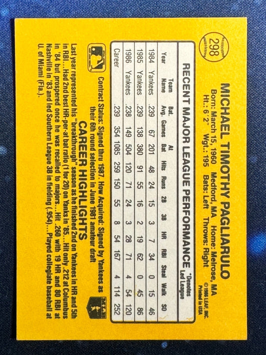 1987 Donruss #298 Mike Pagliarulo New York Yankees