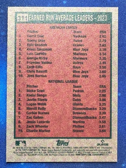 2024 Topps Heritage League Leaders #311 Gerrit Cole/Blake Snell
