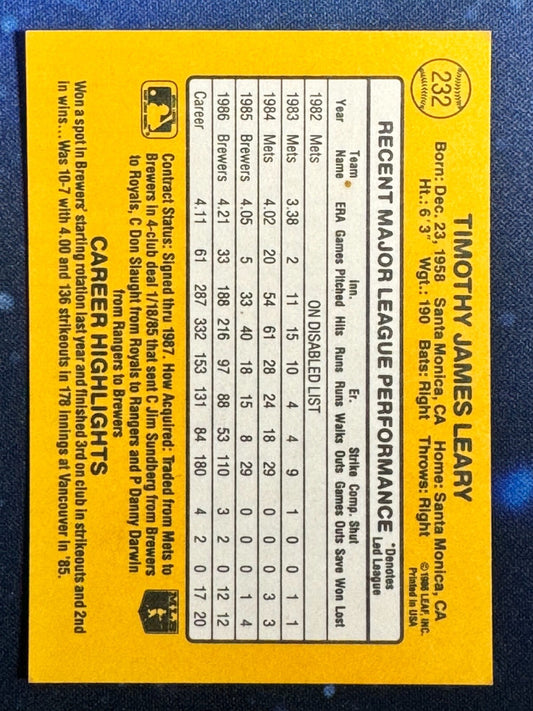 1987 Donruss #232 Tim Leary Milwaukee Brewers