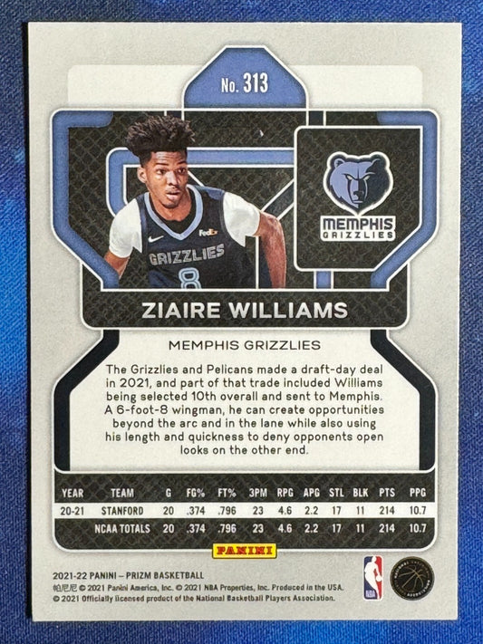 Ziaire Williams 2021-22 Panini Prizm Rookie (RC) #313 Memphis Grizzlies
