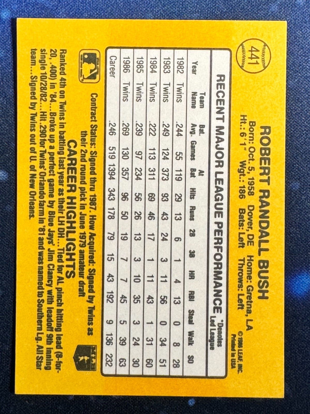 1987 Donruss #441 Randy Bush Minnesota Twins