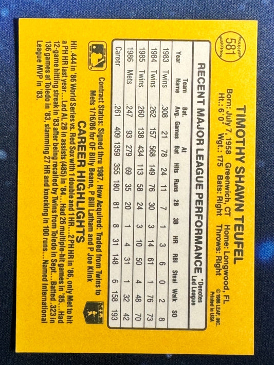 1987 Donruss #581 Tim Teufel New York Mets