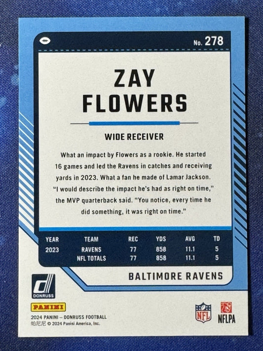 Zay Flowers 2024 Donruss #278 Baltimore Ravens