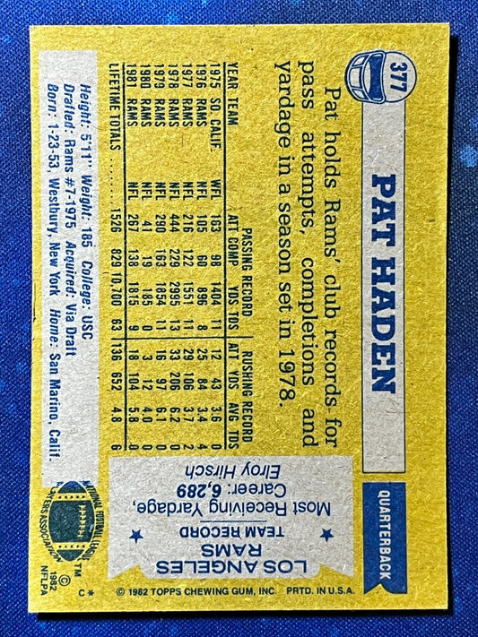 1982 Topps Football #377 Pat Haden Los Angeles Rams