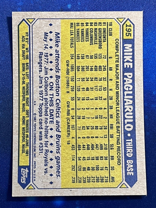 1987 Topps #195 Mike Pagliarulo New York Yankees