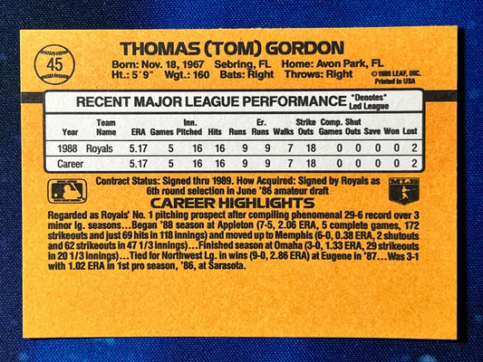1989 Donruss Rookie #45 Tom Gordon Kansas City Royals