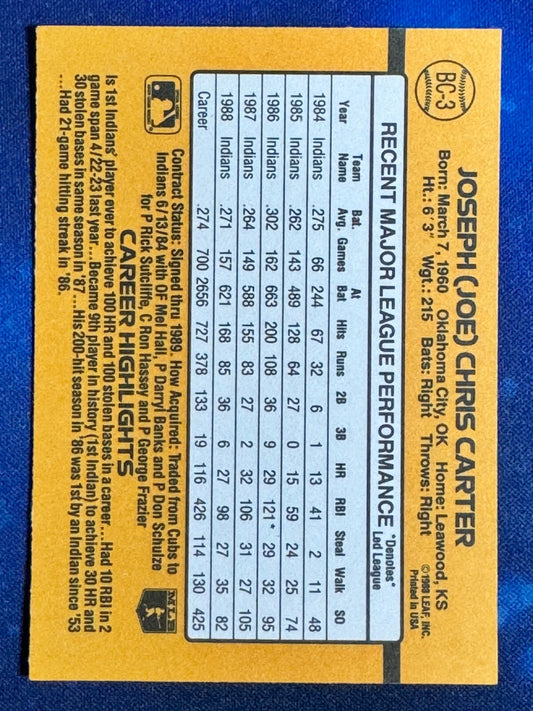 Joe Carter 1989 Donruss MVP #BC-3 Cleveland Indians