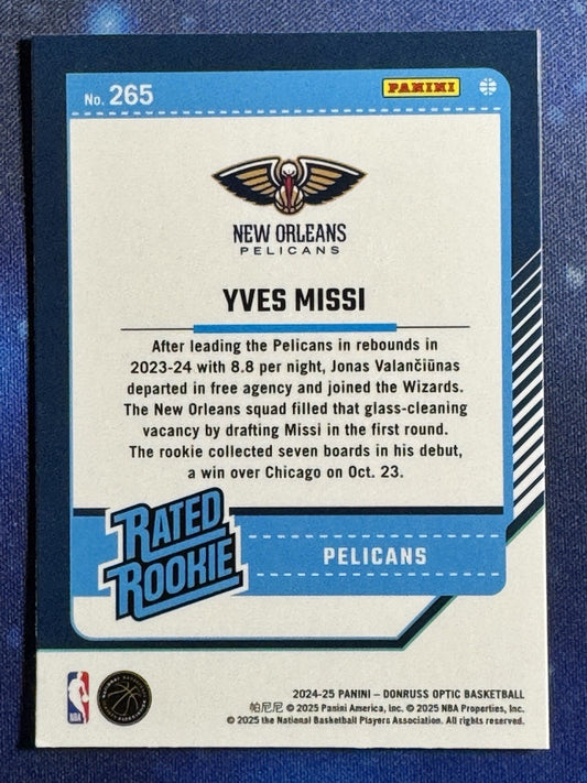 Yves Missi 2024-25 Panini Donruss Optic Rated Rookie #265 New Orleans Pelicans