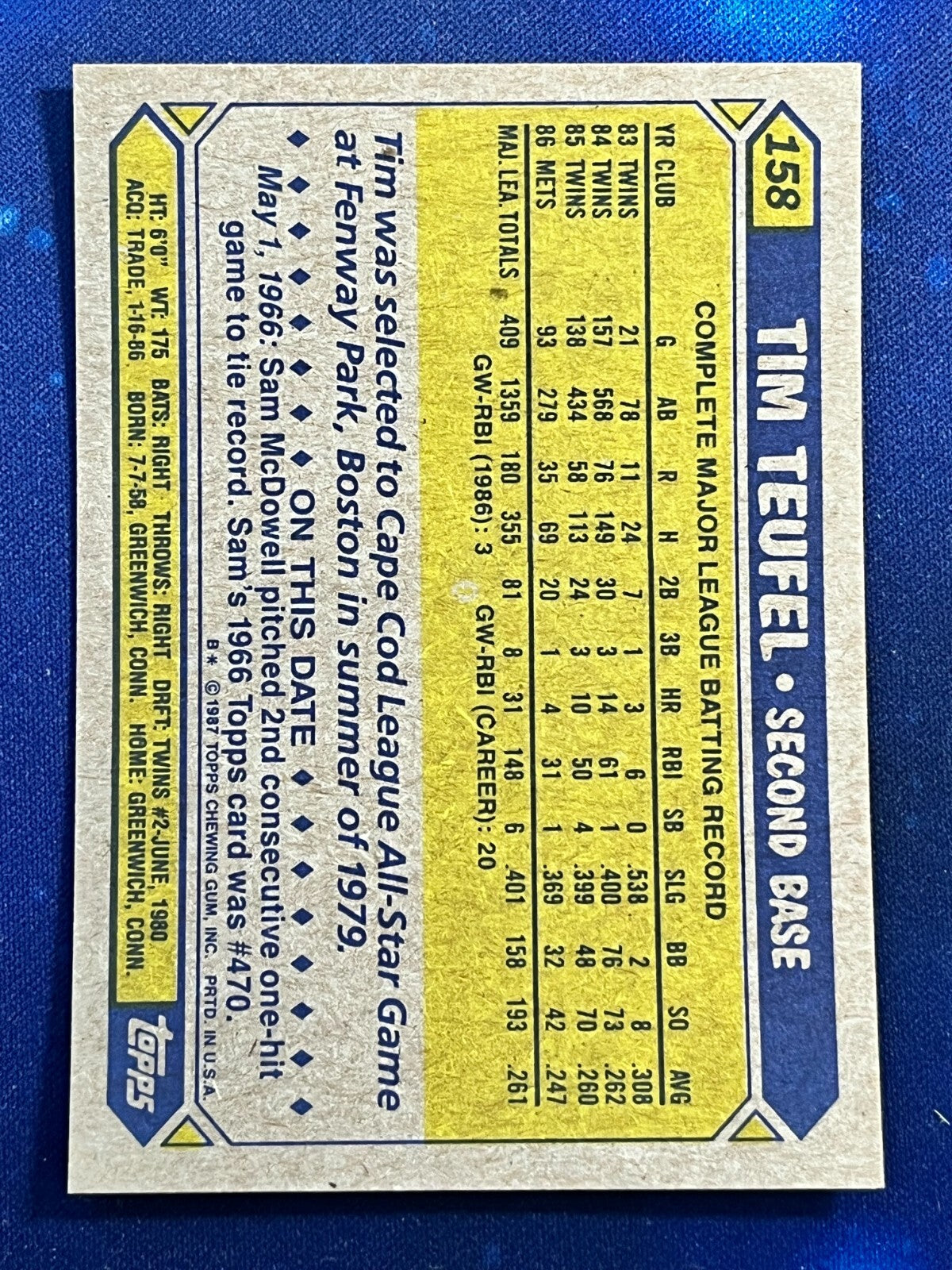 1987 Topps #158 Tim Teufel New York Mets