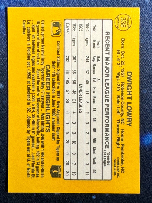 1987 Donruss #338 Dwight Lowry Detroit Tigers