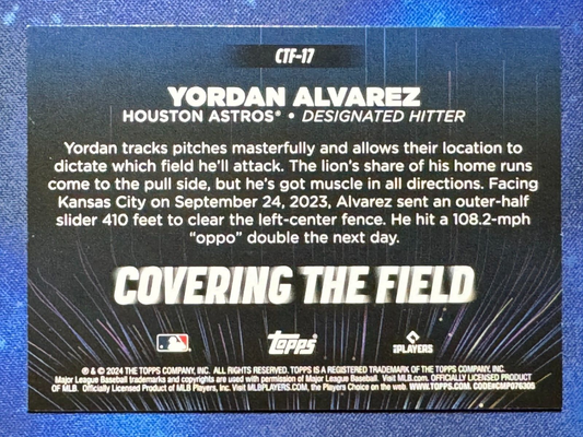 Yordan Alvarez 2024 Topps Series 2 #CTF-17 Covering The Field Houston Astros