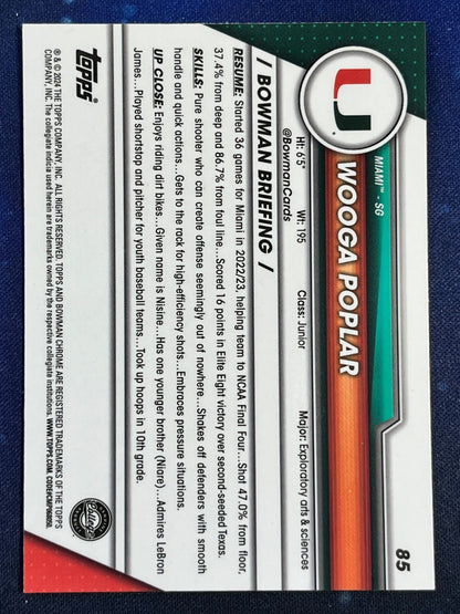 Wooga Poplar 2023-24 Bowman Chrome University #85 Miami Hurricanes