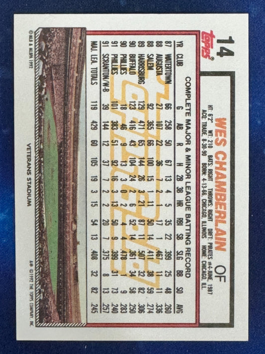 Wes Chamberlain 1992 Topps Gold Winners #14 Philadelphia Phillies