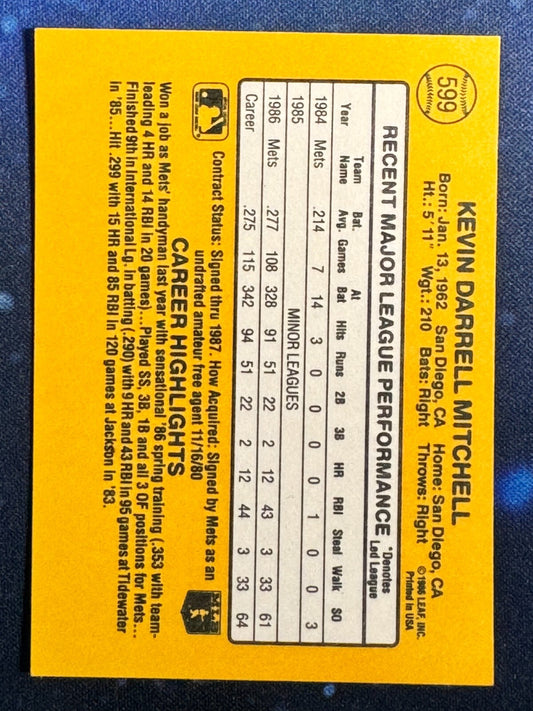 1987 Donruss #599 Kevin Mitchell New York Mets