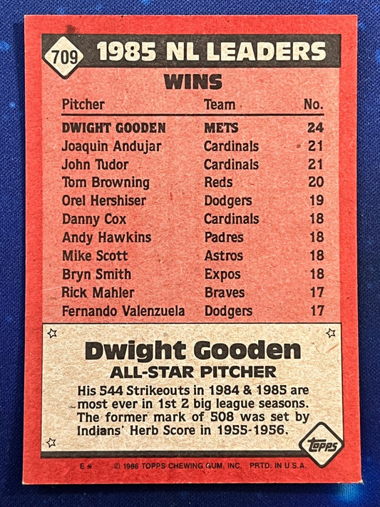 1986 Topps Baseball N.L. All Star #709 Dwight Gooden New York Mets