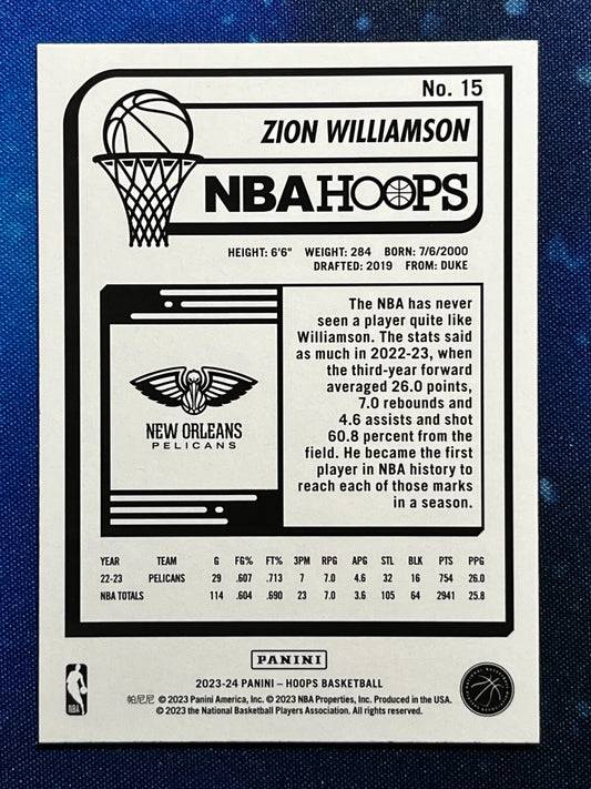 Zion Williamson 2023-24 Hoops #15 New Orleans Pelicans