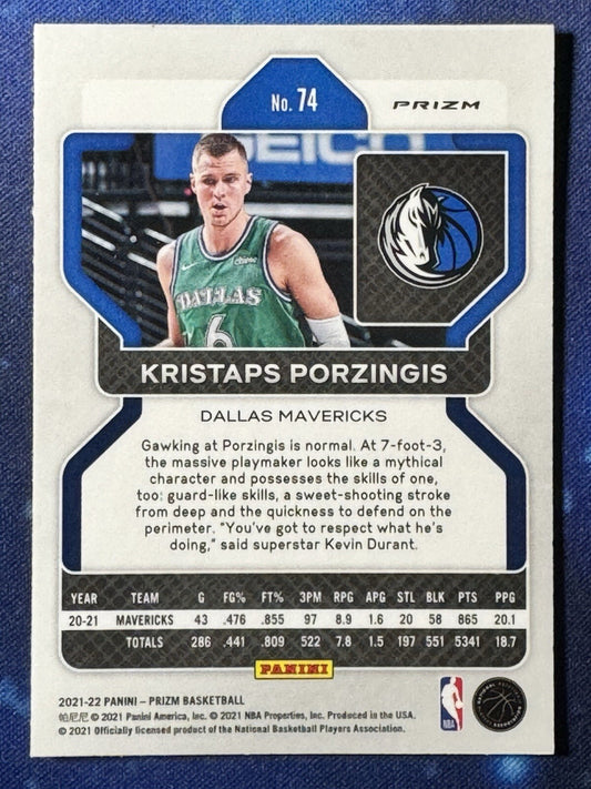 Kristap Porzingis 2021-22 Panini Prizm Red White and Blue #74 Dallas Mavericks