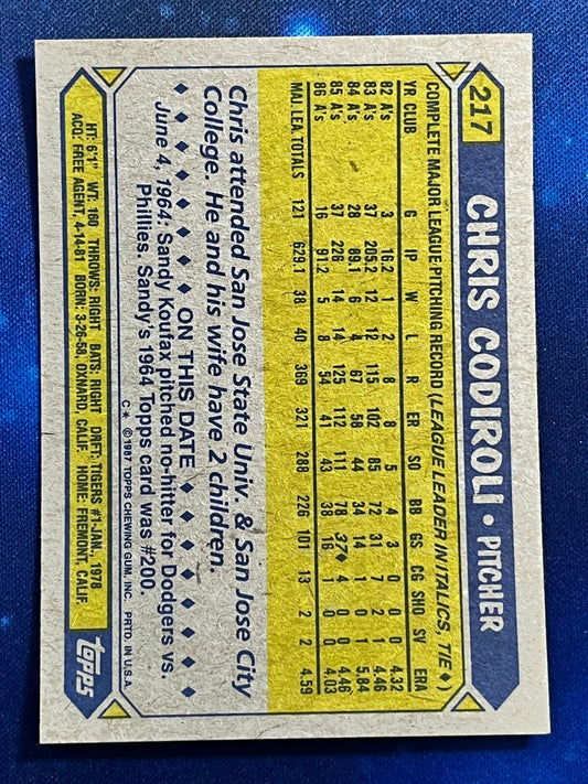 1987 Topps #217 Chris Codiroli Oakland Athletics