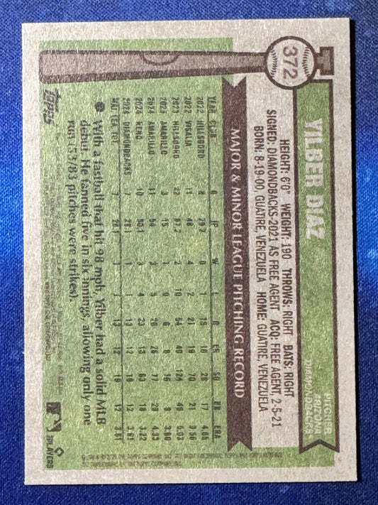 Yilber Diaz 2025 Topps Heritage RC #372 Arizona Diamondbacks