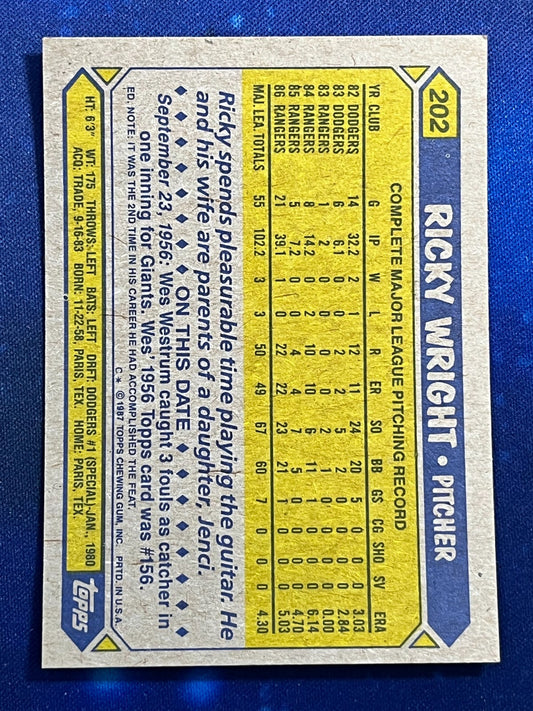 1987 Topps #202 Ricky Wright Texas Rangers