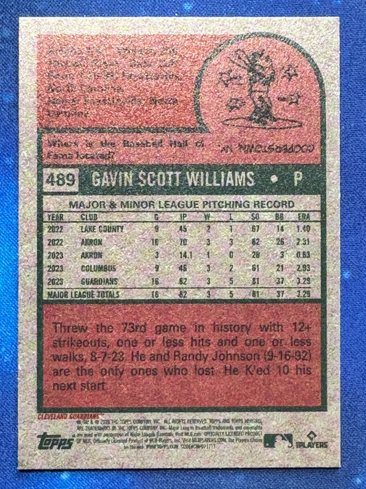 2024 Topps Heritage Rookie (RC) #489 Gavin Williams Cleveland Guardians